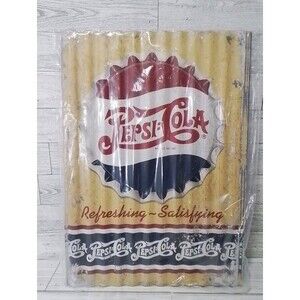 Pepsi Cola Soda Bottle Cap Refreshing Satisfying Corrugated Metal Sign Repro